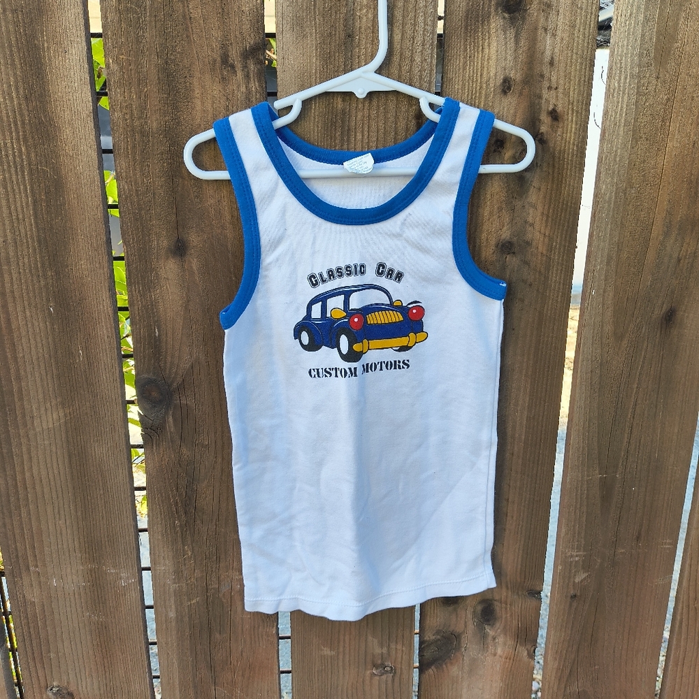 KK2000 | Boys Classic Car Custom Motors Blue & White Tank Top 100% Cotton 6